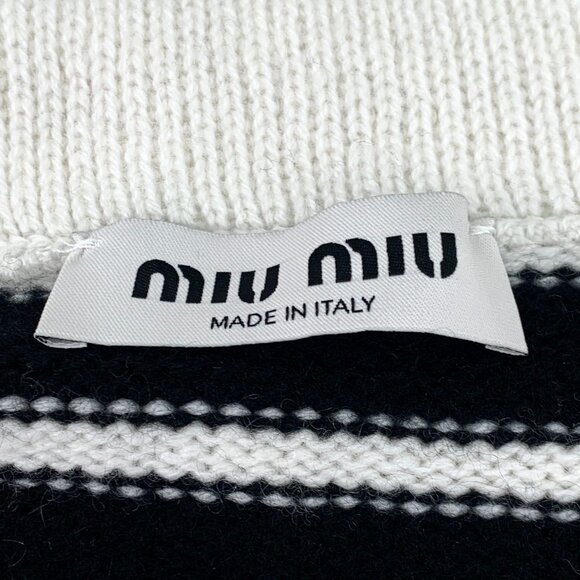 Miu Miu Striped Collar Knit Cardigan Sweater Black & White Short Sleeve Button F - Picture 6 of 8